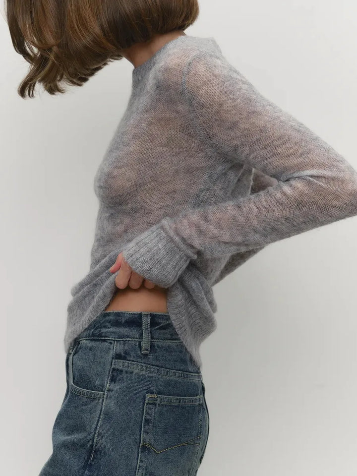 Crewneck Sweater in Soft Nylon-Cotton Knit with a Streamlined, Flattering Fit