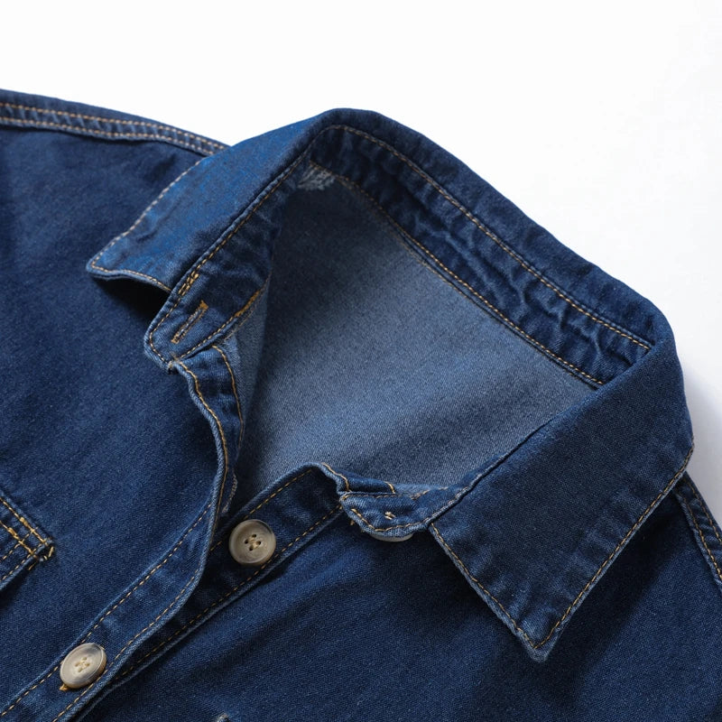 Button-Down Shirt and Drawstring Shorts 2-Piece Denim Set in Organic Cotton Blend with Elastic Waist