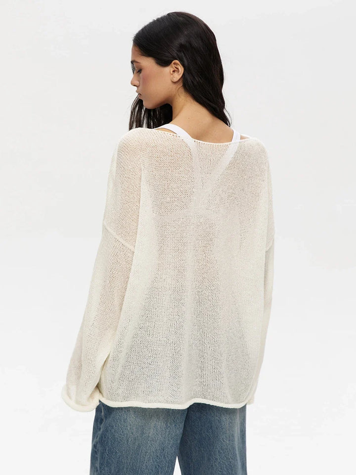 Boatneck Sweater in Merino Wool Blend with Relaxed Fit and Long Sleeves