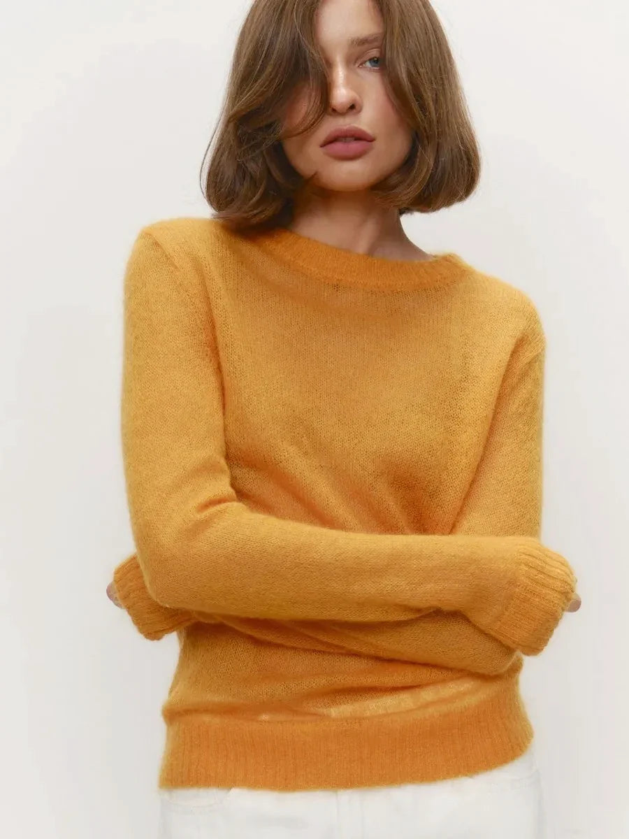 Crewneck Sweater in Soft Nylon-Cotton Knit with a Streamlined, Flattering Fit