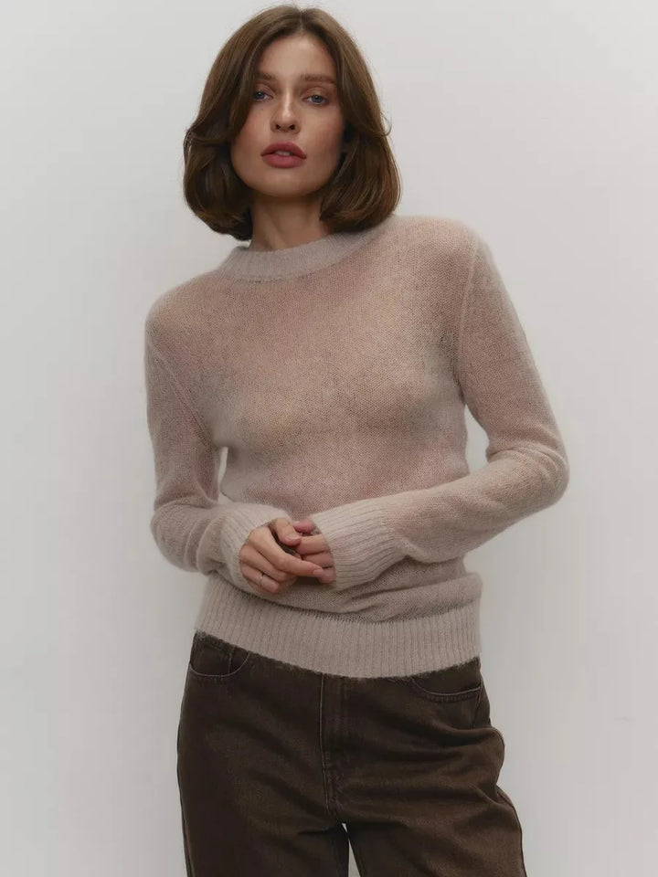 Crewneck Sweater in Soft Nylon-Cotton Knit with a Streamlined, Flattering Fit