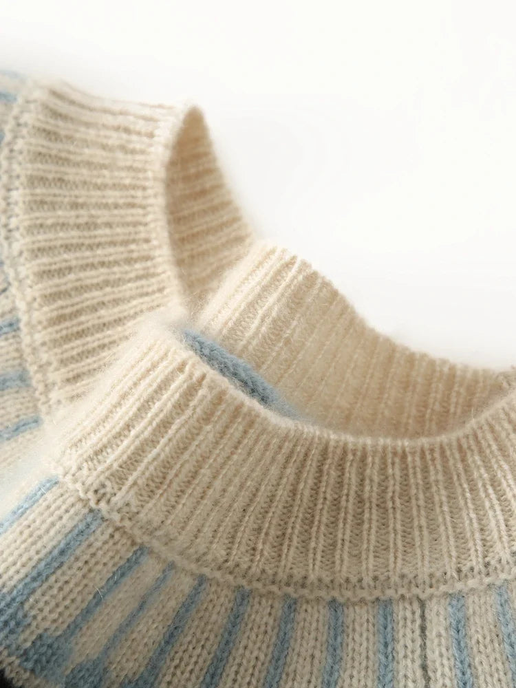 Fair Isle Jacquard Mock Neck Sweater in Cashmere-Soft Knit, Camel Colorway