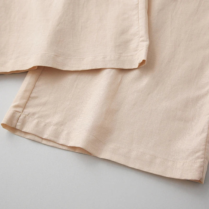 Wide-Leg Pant in 100% Cotton with Hidden Elastic Waistband, Button-Fly Front, and Ankle-Length Cut