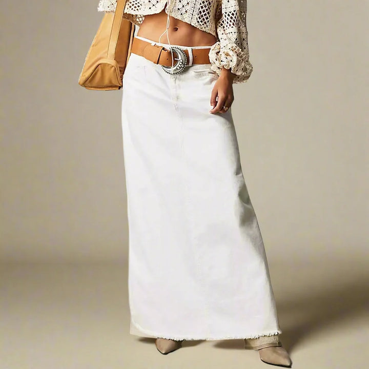 Vintage A-Line Denim Skirt with Stretch Cotton Blend and Dropped Waist