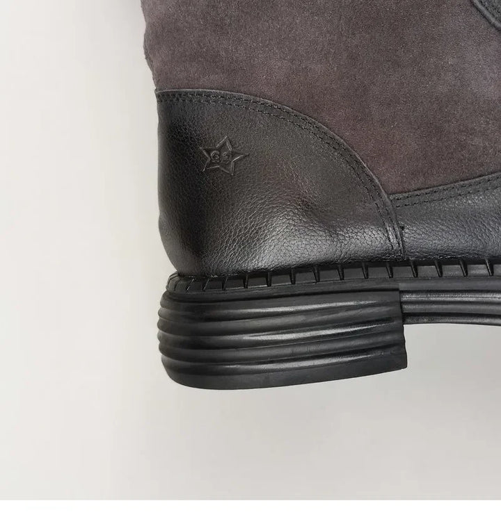 Shearling Riding Boots in Premium Leather-Look with Wool Lining and Side Zipper, Brown
