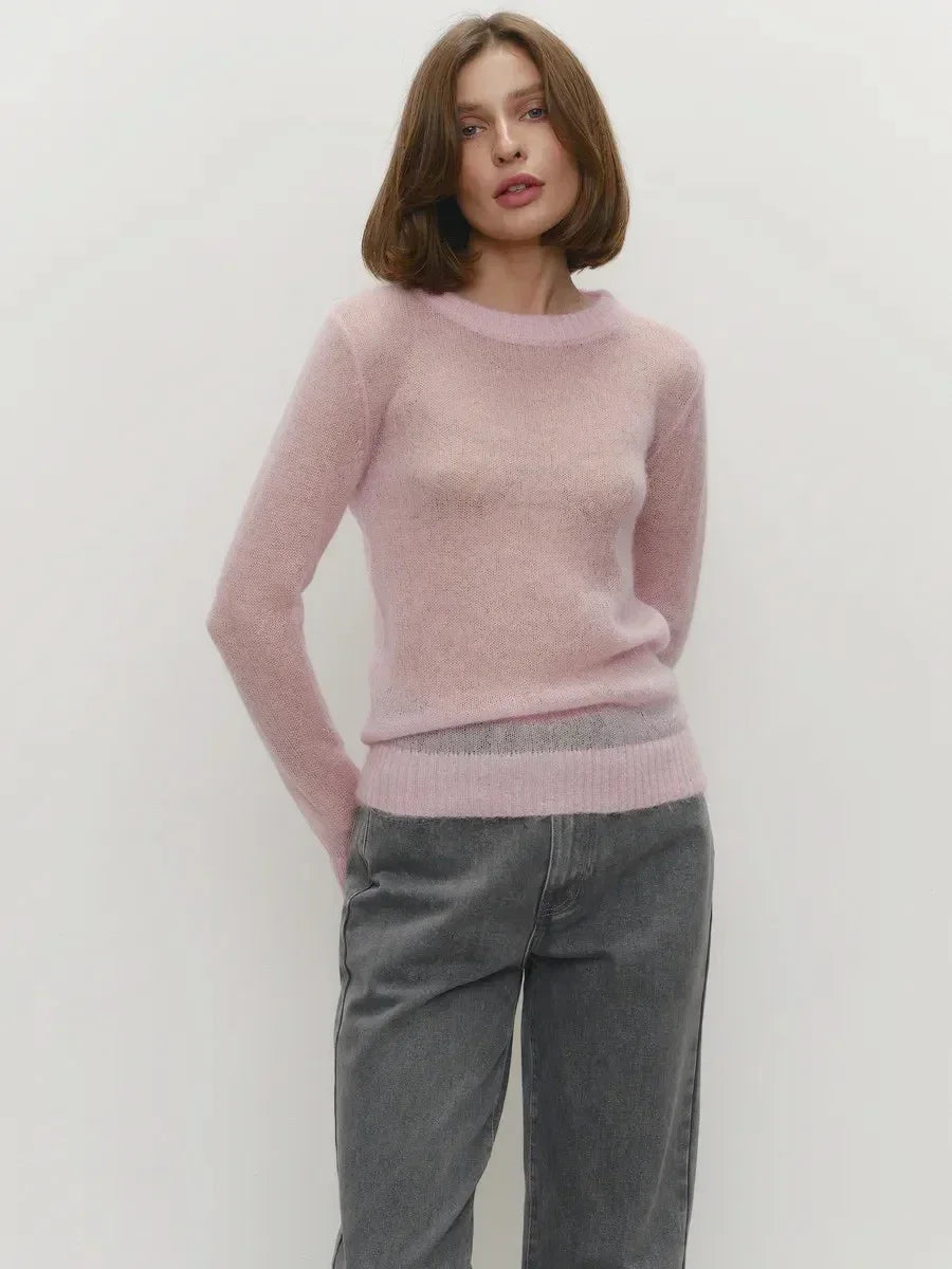 Crewneck Sweater in Soft Nylon-Cotton Knit with a Streamlined, Flattering Fit