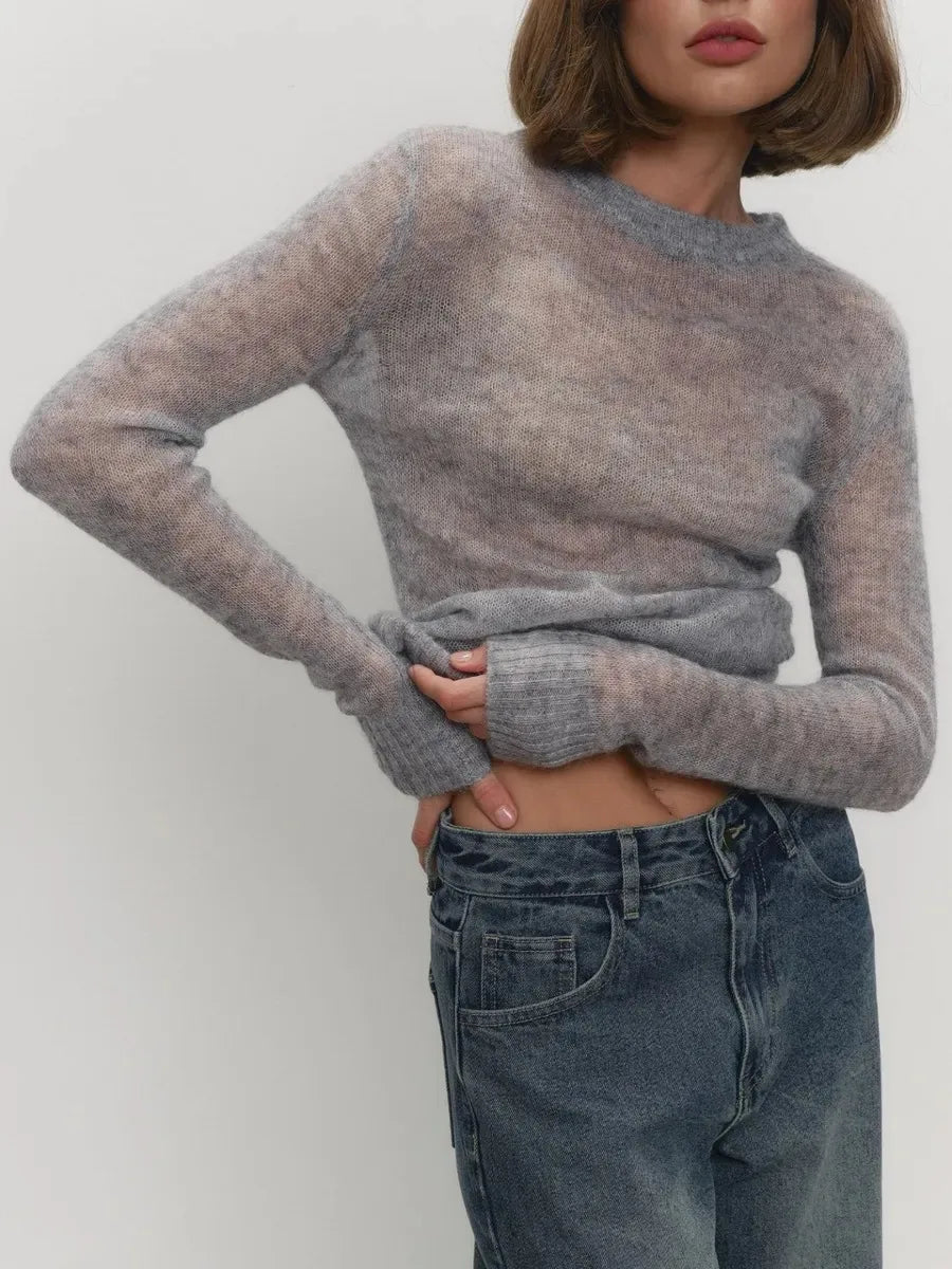 Crewneck Sweater in Soft Nylon-Cotton Knit with a Streamlined, Flattering Fit