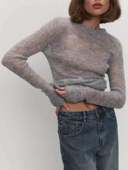 Crewneck Sweater in Soft Nylon-Cotton Knit with a Streamlined, Flattering Fit
