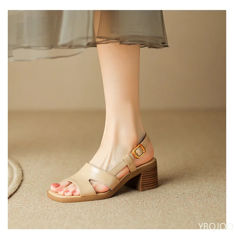 Leather Slingback Flats with Square Toe and Buckled Strap, Women's Elizabeth
