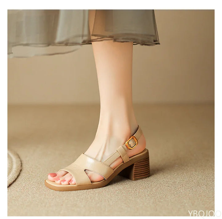 Leather Slingback Flats with Square Toe and Buckled Strap, Women's Elizabeth