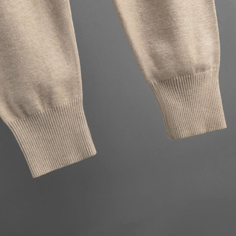 Half-Zip Knit Two-Piece Lounge Set with Elastic-Waist Pants and Soft Ribbed Texture in Peach