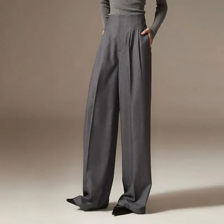 Wide Leg Draped Pants in Soft 100% Cotton with High-Waisted Elastic Fit and Tailored Silhouette