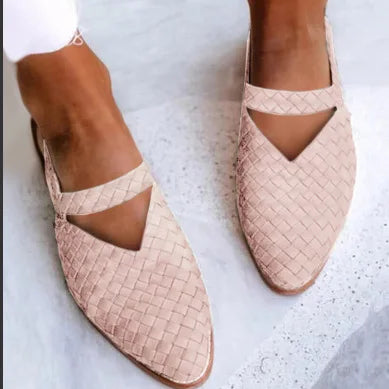 Woven Slingback Flats with Pointed Toe, Adjustable Ankle Strap and Low-Profile Sole, Brown