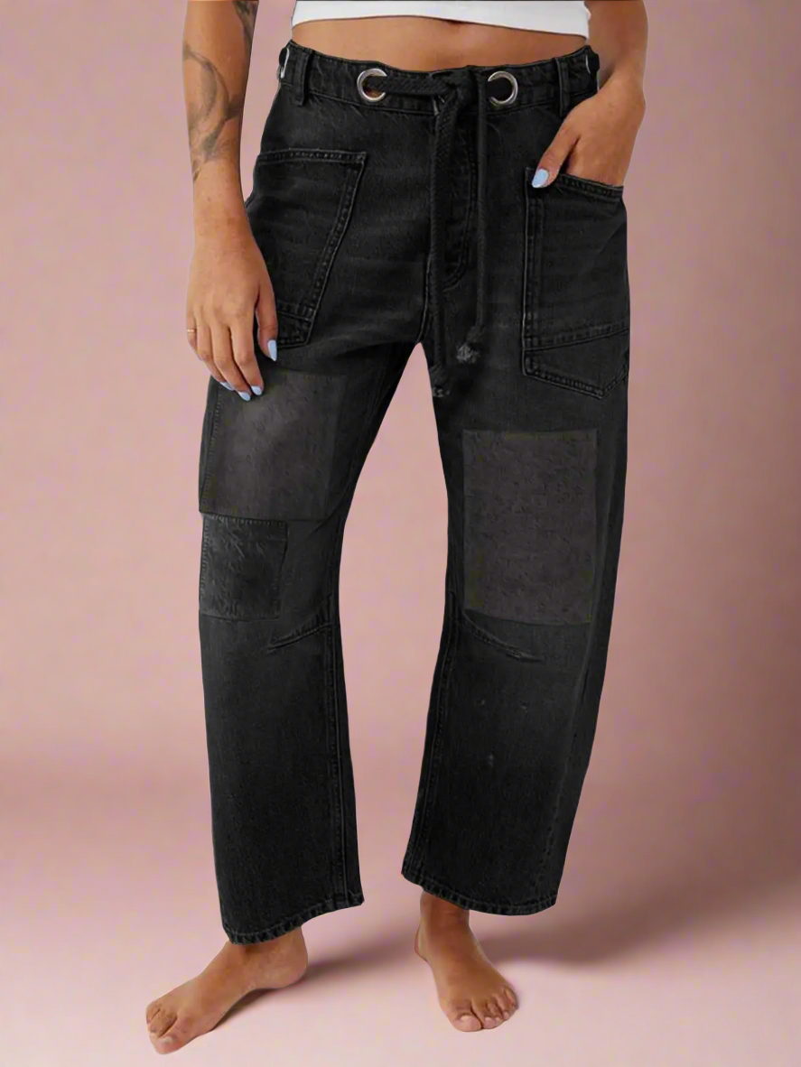 Utility Jeans with Paint-Speckled Wash, Rope Drawcord Waist, and 100% Cotton Denim