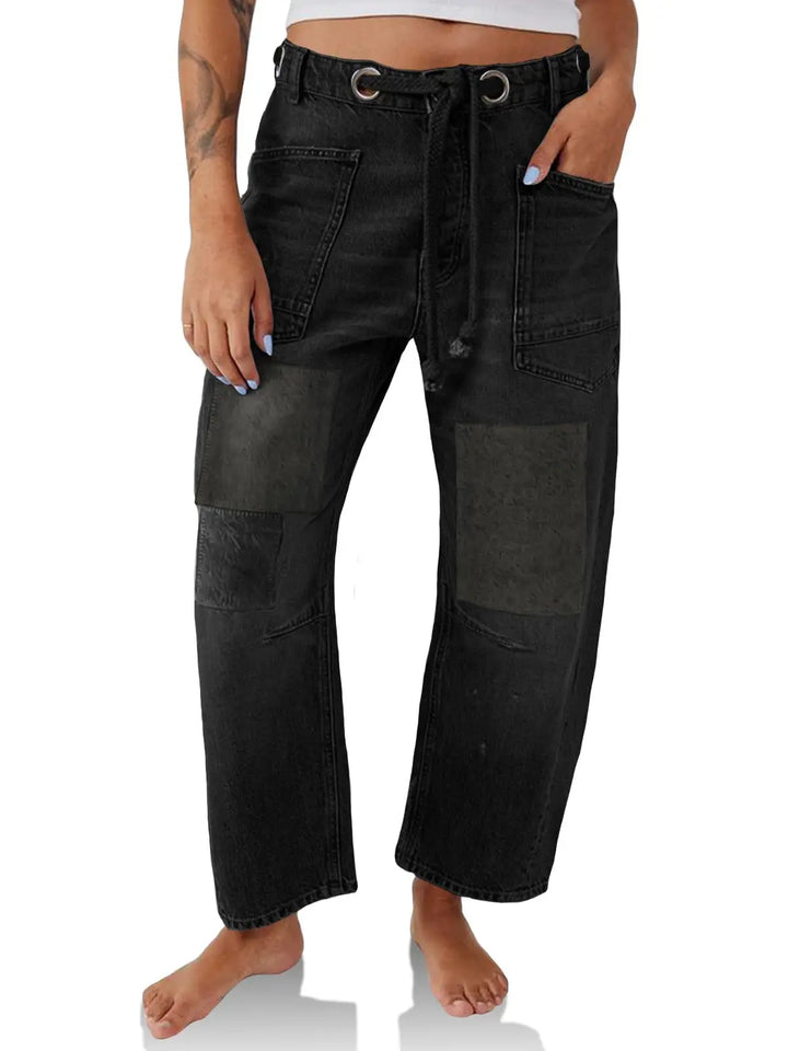 Utility Jeans with Paint-Speckled Wash, Rope Drawcord Waist, and 100% Cotton Denim