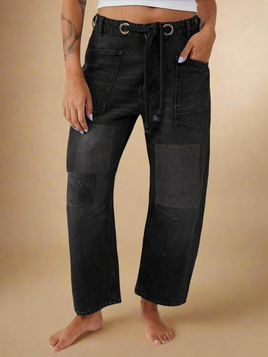Utility Jeans with Paint-Speckled Wash, Rope Drawcord Waist, and 100% Cotton Denim