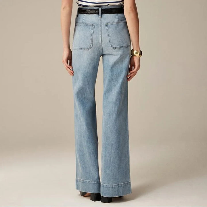Wide-Leg Jeans with Front Button Pockets, High-Waisted Cypress Cotton Denim