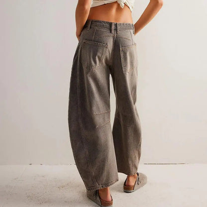 Barrel-Leg Jeans in Leopard Print with Mid-Rise Waist and Ankle-Length Wide Leg