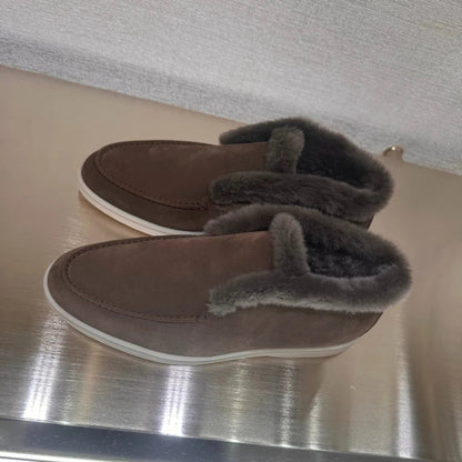 Suede Loafer Boots with Shearling Lining, Moc Toe Slip-On Design and Cushioned Sole