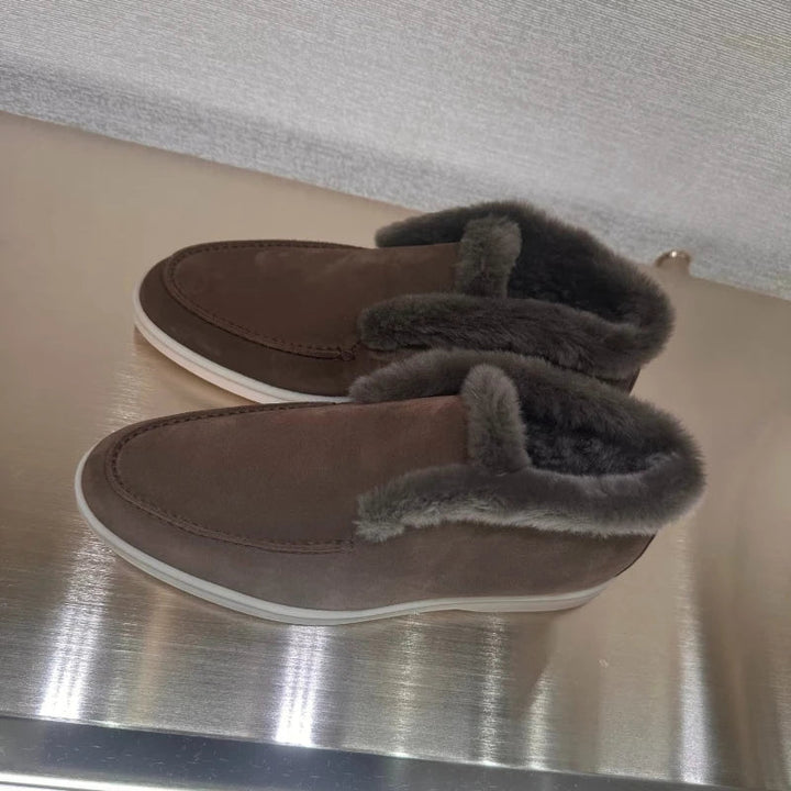 Suede Loafer Boots with Shearling Lining, Moc Toe Slip-On Design and Cushioned Sole