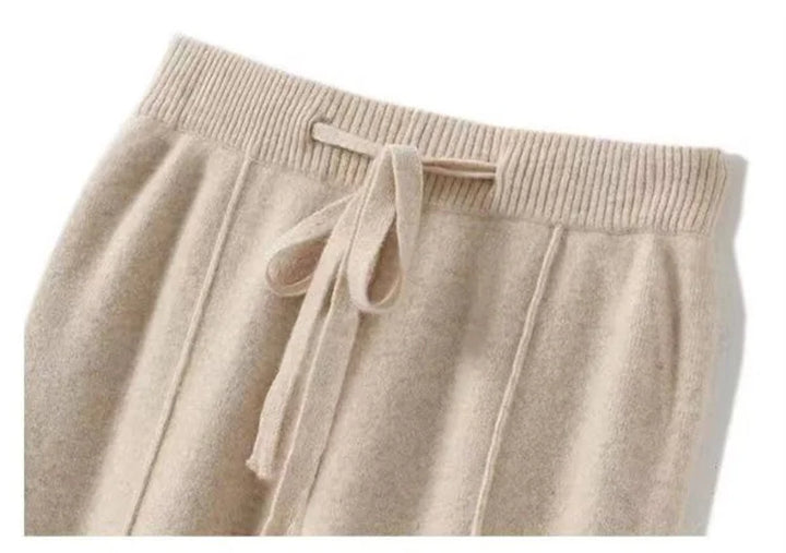 Wide-Leg Merino Wool Trousers with High-Waist Elastic Drawstring Waistband
