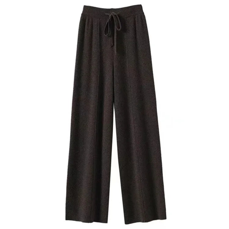 Wide-Leg Merino Wool Trousers with High-Waist Elastic Drawstring Waistband
