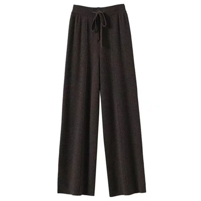 Wide-Leg Merino Wool Trousers with High-Waist Elastic Drawstring Waistband