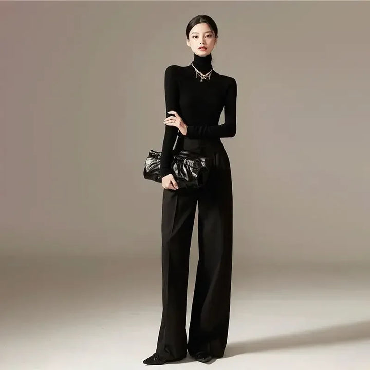 Wide Leg Draped Pants in Soft 100% Cotton with High-Waisted Elastic Fit and Tailored Silhouette