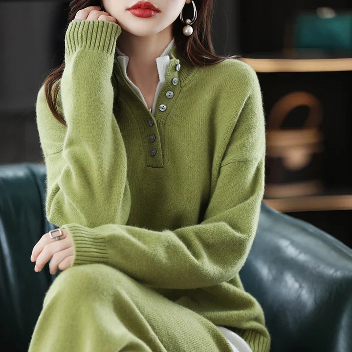 Cashmere Knit Set with Relaxed Pullover and Wide-Leg Trousers, Soft Green Two-Piece Loungewear