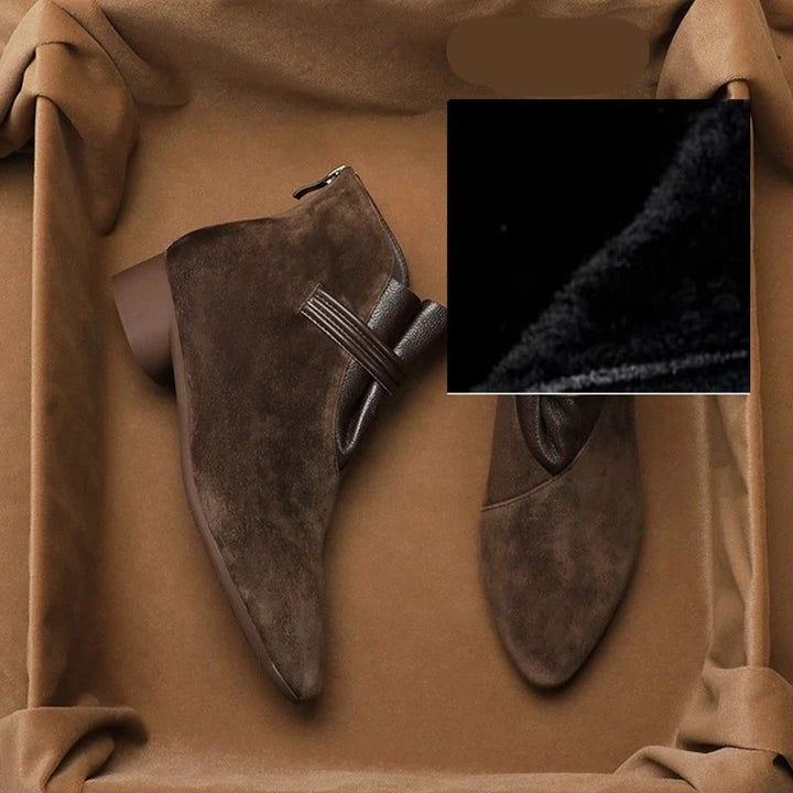 Suede Ankle Boots with Pointed Toe, Side Zip and Low Heel, Women's Vivienne