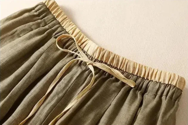Linen Trousers in Soft Pink with High-Stretch Waist and Relaxed Tapered Fit