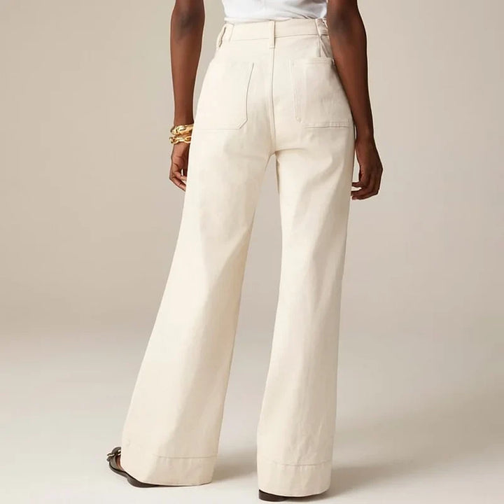 Wide-Leg Jeans with Front Button Pockets, High-Waisted Cypress Cotton Denim