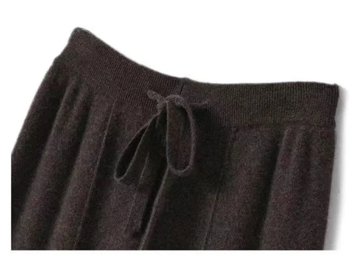 Wide-Leg Merino Wool Trousers with High-Waist Elastic Drawstring Waistband