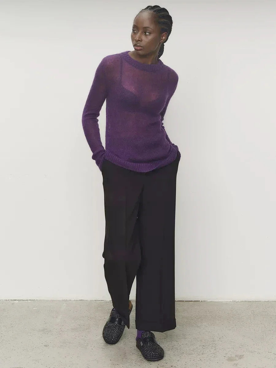 Crewneck Sweater in Soft Nylon-Cotton Knit with a Streamlined, Flattering Fit