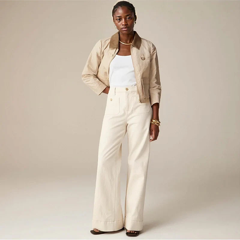 Wide-Leg Jeans with Front Button Pockets, High-Waisted Cypress Cotton Denim