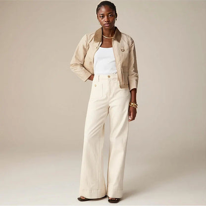 Wide-Leg Jeans with Front Button Pockets, High-Waisted Cypress Cotton Denim