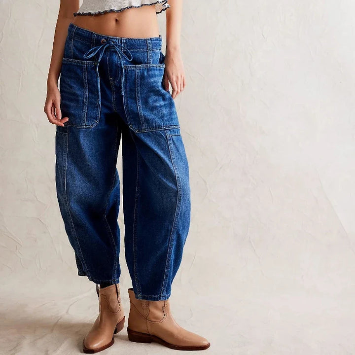 Relaxed Fit Denim Jeans with Soft Cotton Blend Fabric, Ankle-Length Cut and Easy Pull-On Style