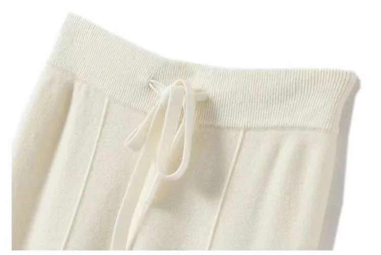 Wide-Leg Merino Wool Trousers with High-Waist Elastic Drawstring Waistband
