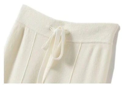 Wide-Leg Merino Wool Trousers with High-Waist Elastic Drawstring Waistband