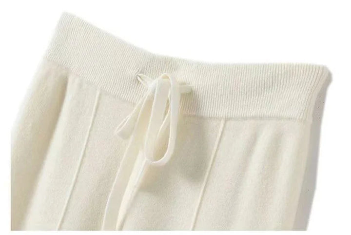 Wide-Leg Merino Wool Trousers with High-Waist Elastic Drawstring Waistband