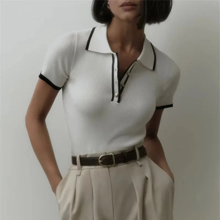 Cotton Polo Shirt with Contrast Trim, Slim Fit and Structured Collar in White