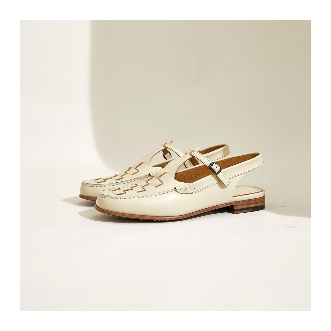 Leather Slingback Sandals with Woven Straps and Cushioned Footbed, Women's Palermo