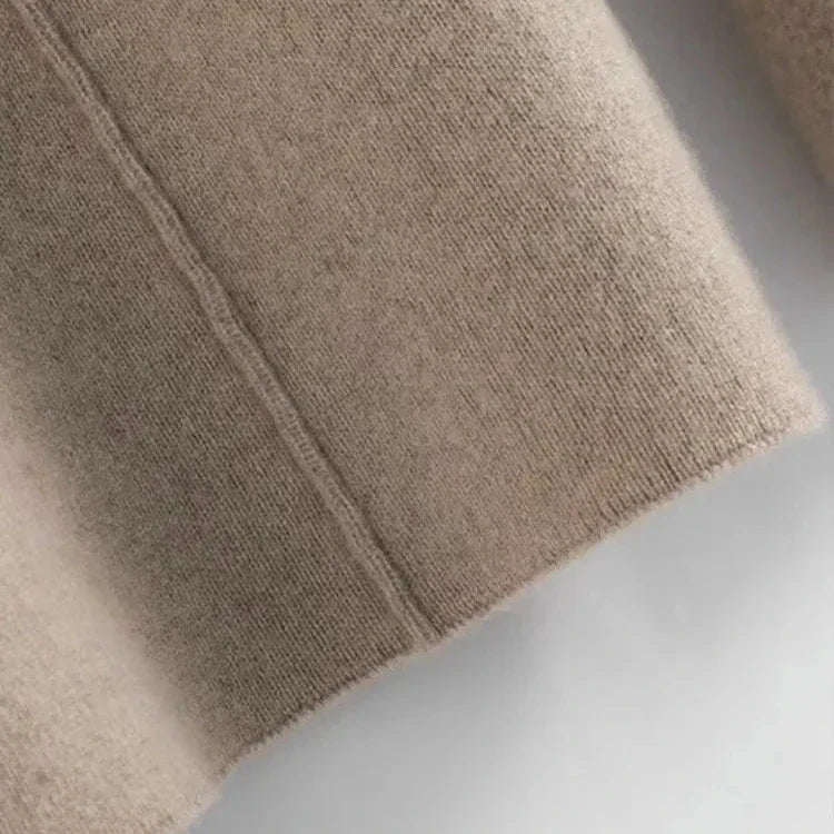 Sweatpants in Cashmere Wool Blend with Adjustable High-Rise Elastic Waist, Khaki