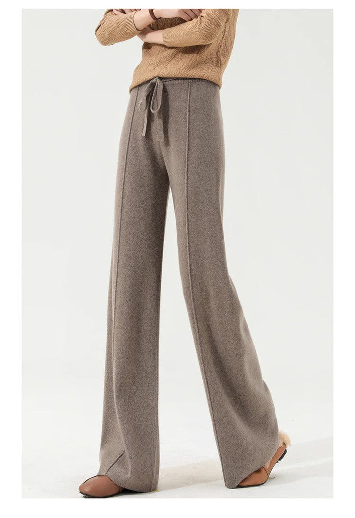 Wide-Leg Merino Wool Trousers with High-Waist Elastic Drawstring Waistband