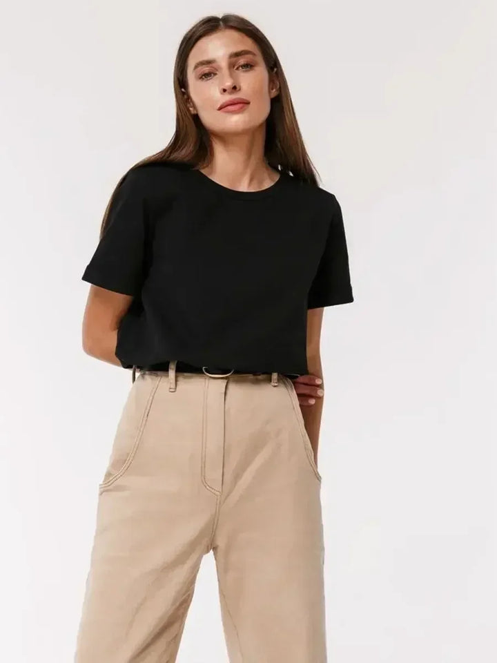 100% Cotton Crew Neck T-Shirt, Relaxed Fit Short Sleeve Tee for Everyday Layering in Black