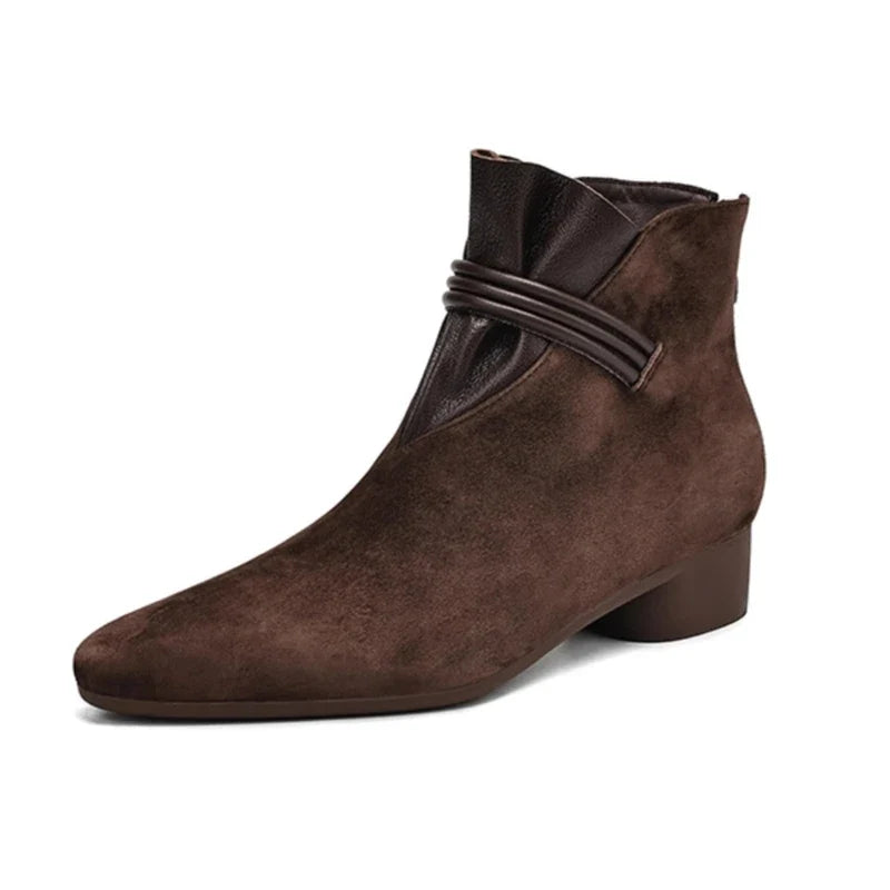 Suede Ankle Boots with Pointed Toe, Side Zip and Low Heel, Women's Vivienne