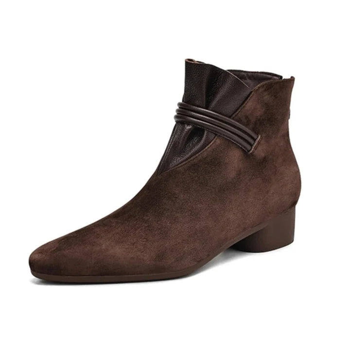 Suede Ankle Boots with Pointed Toe, Side Zip and Low Heel, Women's Vivienne