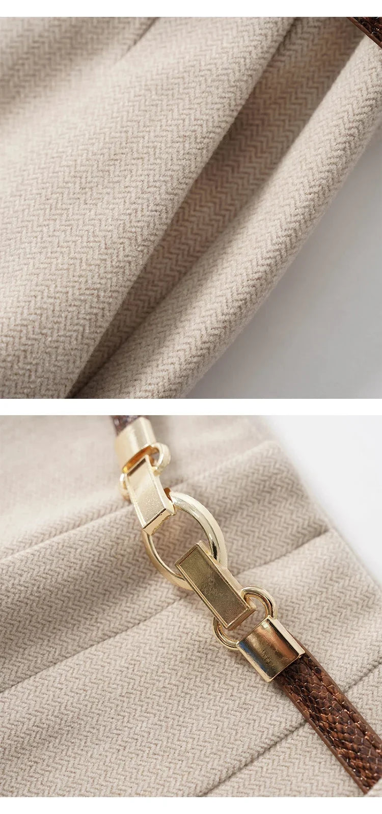 Wide Leg Wool Blend Trousers with High-Waist Fit, Tailored Crease, and Matching Belt