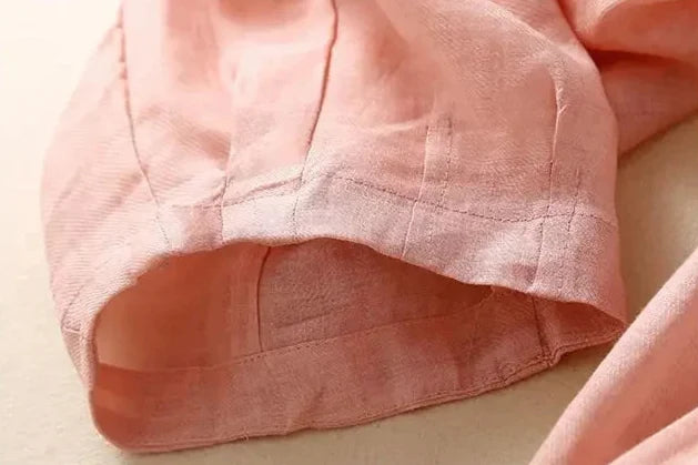 Linen Trousers in Soft Pink with High-Stretch Waist and Relaxed Tapered Fit