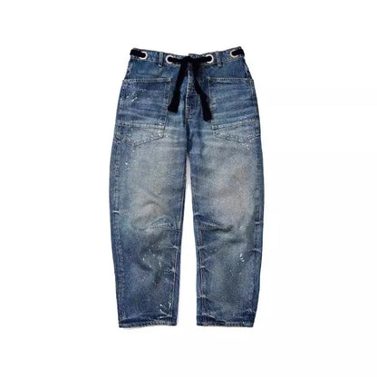 Utility Jeans with Paint-Speckled Wash, Rope Drawcord Waist, and 100% Cotton Denim